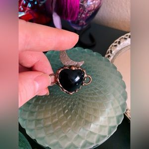 Obsidian heart & Moon crystal pendant